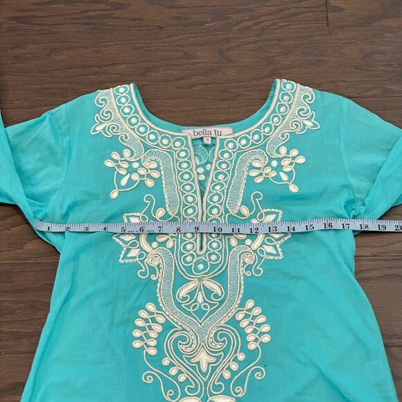 Bella Tu Sea Foam Green Embroidered Cotton Tunic Size Small - Picture 8 of 9